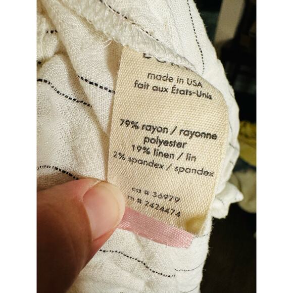 DONNI Off-White Stripe Pinstripe Linen Pleated Trousers Pants Size Large - Picture 14 of 15